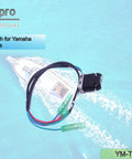 Plug And Play Trim And Tilt Switch For Yamaha Outboard Motors With Remote Control Assembly, Easy Direct Swap, OEM Style Replacement, No Wire Splicing, 31 By 18 By 28 Mm Unit, 515 Mm Cable against a blue background with boat.