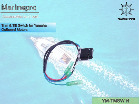 Plug And Play Trim And Tilt Switch For Yamaha Outboard Motors With Remote Control Assembly, Easy Direct Swap, OEM Style Replacement, No Wire Splicing, 31 By 18 By 28 Mm Unit, 515 Mm Cable against a blue background with boat.
