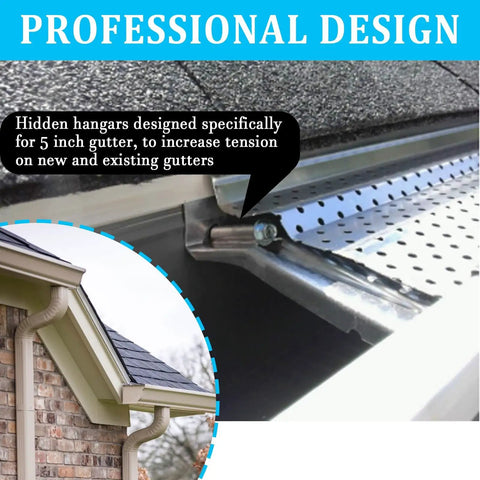 Close-up of 5 Inch Gutter Hangers With Pre Inserted Quick Screw Clips for K-Style Aluminum Gutters, installed on roof