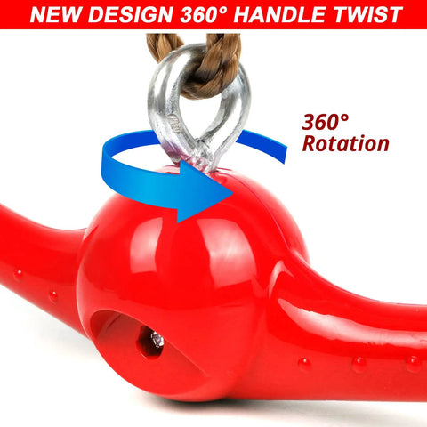 360 Degree Handle Twist Spin Slackline Attachments For Kids Winged Rotor Ends Easy Spins And Flips Ninja Powers Style Outdoor Playground Toy For Backyard Red close-up showing 360° rotation point.