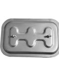 Front view of a 10x6 inch metal duct access door for high-temperature grease ducts, with two wing-nut fasteners.