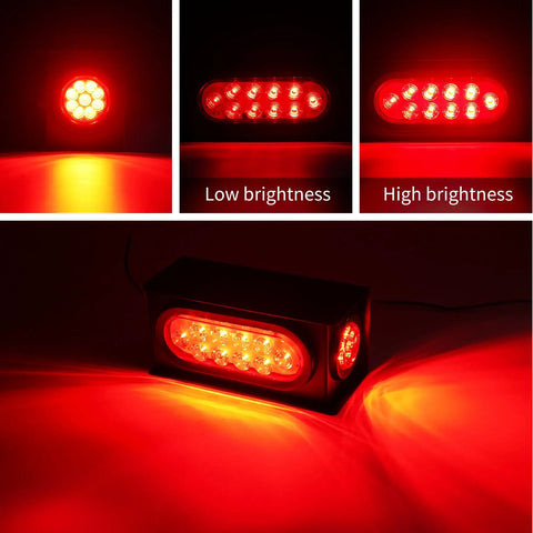 Heavy Duty Steel Trailer Light Housing Kit With 6 Inch Oval LED Tail Lights And 2 Inch Round LED Side Marker Lights showing brightness levels