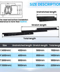 Size description chart for Undermount Beefy Heavy Duty Drawer Slides Set Full Extension Bottom Mounted Ball Bearing Runners