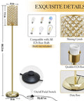 Gold Crystal Floor Lamp With On Off Foot Switch, Tall Modern Lamp with Luxe Crystal Shade and Sturdy 7 Lb Base