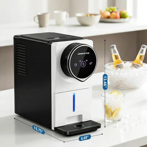 Heavy Duty Compact Nugget Ice Maker For Countertop With Auto Dispenser Makes Up To 33 Lbs Of Chewable Pebble Ice Daily in kitchen.