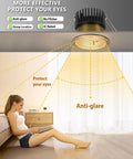 Adetu 4 Pack 3 Inch 5CCT Bronze Anti-Glare LED Recessed Ceiling Light illuminating a room while ensuring eye protection.