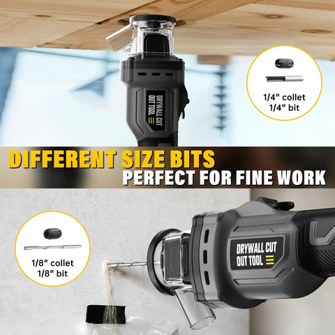 Cordless Drywall Cut Out Tool For 20V Batteries, No Fuss Rotary Spiral Saw With 1/8 Inch And 1/4 Inch Collets, 30000 RPM, Tool Only
