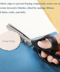 Scalloped Pinking Shears For Fabric And Dressmaking, Pro Grade Ultra Sharp Stainless Steel Zigzag Scissors, 7mm blade on blue fabric