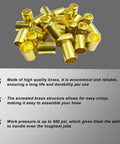 Hose Ferrules Brass Fittings Pro Grade 0.625 Inch ID By 1 Inch Long For Air And Acetylene Hoses 25 Pack shown in close-up view