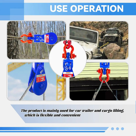 Heavy Duty Snatch Block With G80 Chain And Swivel Shackle 3 Inch Sheave For 3/8 Inch Wire Rope 4400 Lb Working Load Limit Ideal For Towing Recovery And Winching Tow Trucks Rollback Wreckers And Car Haulers mounted on wire rope in towing and recovery use