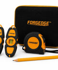 FORGEDGE Magnetic Stud Finder Set, 2-Pack with Level, Tape Measure, Carpenter Pencil & Storage Case displayed together.