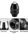 10 Piece Drill Chuck Collet Kit Replacement 4485 For Dremel Brass Quick Change Rotary Drill Collets 3-jaw chuck and detail view