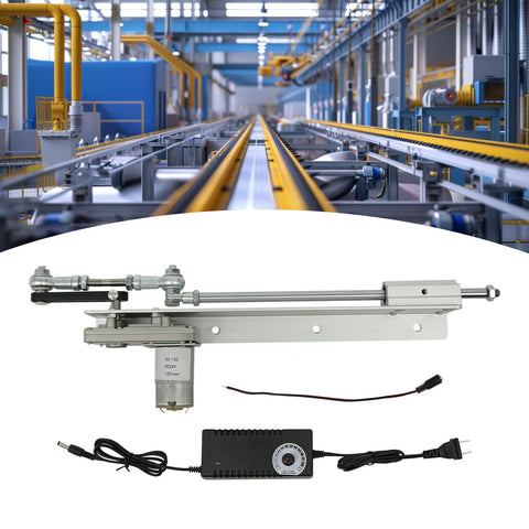 DC 24V Linear Actuator With 1.2 To 5.9 Inch Stroke Telescopic Gear Adjustable Motor Speed Controller 120 RPM shown in industrial setting