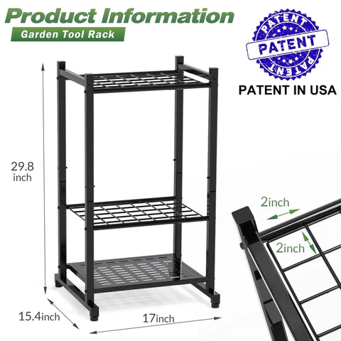 Heavy Duty Steel Garden Tool Organizer Rack For Garage And Shed With 35 Tool Slots For Long Handled Tools, Rakes, Brooms, Yard Tools, Outdoor Storage, Smart Tool Holder, Black.
