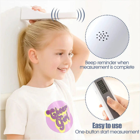 Portable Handheld Ultrasonic Height Meter For Kid Friendly Use And Adults Digital Stadiometer With USB C Rechargeable Battery Height Measuring Tool For Home School Clinic Growth Tracking Clear LED Display And Fast Accurate Readings child using handheld height meter