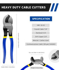 Rock Solid Heavy Duty Cable Cutter For Thick Battery Copper And Aluminum Wires With Ergonomic Comfort Grip And High Leverage Design For Chopping Through Tough Cables Without Breaking A Sweat On The Jobsite - carbon steel material and specifications
