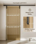 6.6 Foot Ceiling Mount Box Rail Barn Door Hardware Kit installed, showing sliding track and dimensions, no door included.