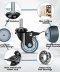 Heavy Duty Swivel Caster Wheels Set Of 4 With Dual Locking Brakes And 2 Inch Industrial Casters showing dustproof design and 360° rotation.