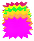 Stack of Eye Catching Burst Star Neon Signs Set, 60 Piece Pack in Six Fluorescent Colors for Retail Displays