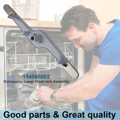 Lower Wash Arm Assembly For Dishwasher Replacement Fits Frigidaire Electrolux Models with man inspecting dishwasher