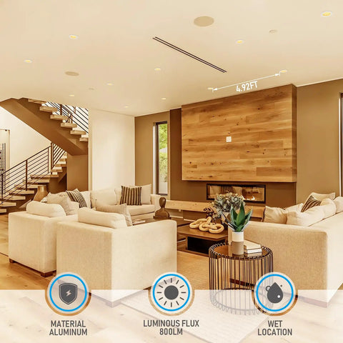 Living room with All In One 8 Pack 5CCT 4 Inch LED Recessed Canless Ceiling Downlights With J Box Anti Glare Deep Baffle