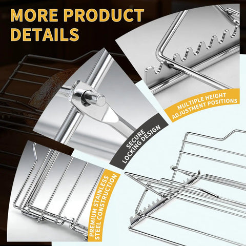 Stainless Steel Roasting Rack For 9x13 Inch Pan With V Shaped Design Adjustable Turkey Rack Keeps Food Elevated For Better Airflow No Fuss Cleanup Easy To Clean Durable Roast Rack Great For Turkey And Chicken
