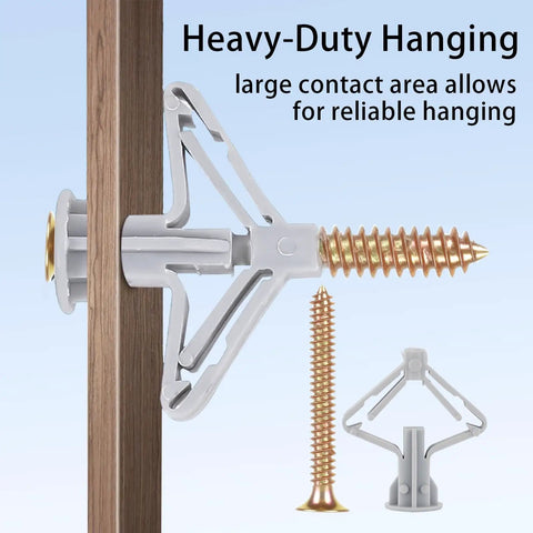 Heavy Duty Drywall Anchors And Screws Kit 300 Piece Assortment for reliable hanging on wooden board.