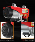 Heavy-Duty Electric Hoist Lift 1320 Lb Capacity With Remote Control 110V Winch Steel Wire Overhead Crane motor and mesh details