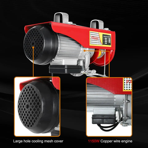 Heavy-Duty Electric Hoist Lift 1320 Lb Capacity With Remote Control 110V Winch Steel Wire Overhead Crane motor and mesh details
