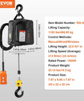 3 In 1 Electric Hoist Winch 1100 Lb Capacity 1500W Portable Crane With Wired And Wireless Remote diagram and specifications
