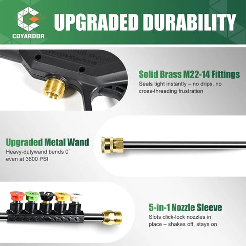3600 PSI Pressure Washer Gun Kit With Extension Wand Nozzle Holder And 5 Spray Tips M22 To 14mm Fitting Replacement For Ryobi
