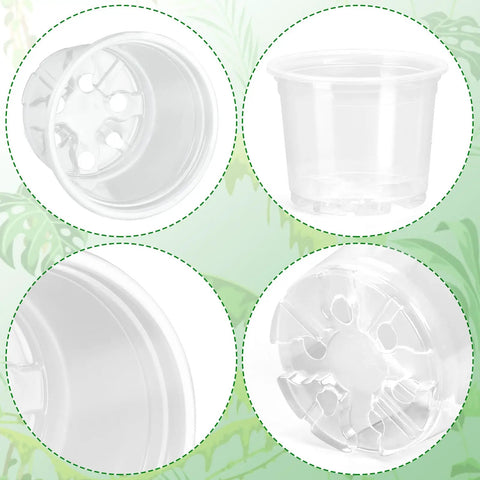 Clear Nursery Pots Set For Plants 3.5, 5, 6 Inch With Drainage Holes Flexible Reusable Seedling Planters Seed Starter Pots