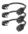 Three black Low Profile Angled Flat Head Extension Cord 1 Foot 3 Prong SJT 14 AWG Power Cable for Indoor Use, ETL Listed, 3 Pack