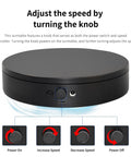 Knob controls for power and speed on Foxvee Remote Control Electric Turntable Display Stand 360 Degree Silent Spinning Platform.