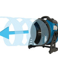 Industrial Axial Air Mover With Built In Power Outlets for Water Damage Restoration and Home Use 1300 CFM shown in operation.