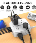 Heavy Duty Surge Protector Power Strip With Six Foot Cord And Eight Wide Outlets Plus Four Fast Charge Usb Ports, showing eight AC outlets and USB ports.