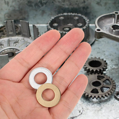 120 Pieces M10 Flat Washer Assortment Kit With Nylon, Brass, And Zinc Plated Steel Washers For Household And Industrial Fasteners, Gasket O Ring Design Prevents Leaks, Durable Spacers For Screws, Decks, And Mechanical Equipment. M10 washers in hand