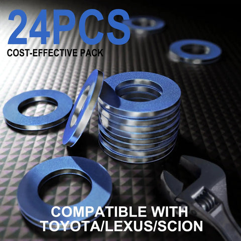 24 Piece Oil Drain Plug Gasket Set With 12mm Crush Washers And Blue Coating For Leak Proof 90430-12031 Replacement Seals, stack of blue-coated M12 metal washers