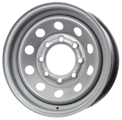 Beefed Up Heavy Duty 16 Inch Trailer Wheels 16x6 8 Lug Silver Gray Modular Rim For Equipment Trailers DOT Approved 3750 Lb Capacity Center Bore 4.90 Inches Fits 8 Lug Patterns