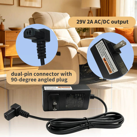 Beefed Up Replacement 29V 2A AC DC Power Adapter For Recliner Couch HXY 270V2220A ZB H290020A C Dual Pin 90 Degree Plug cord