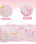 Pink Princess Toddler Nap Mat For Preschool Girls With Removable Blanket And Pillow Unicorn Castle Pattern Slumber Bag features