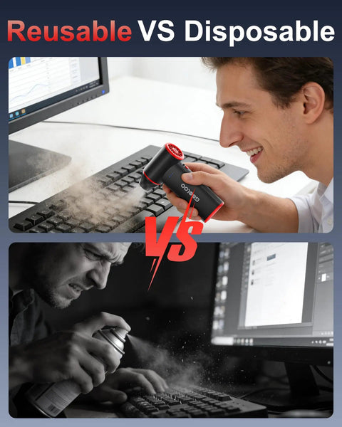 F3 Electric Air Duster Three Gear Power, 150000 RPM blower cleaning PC keyboard, compared with disposable spray can