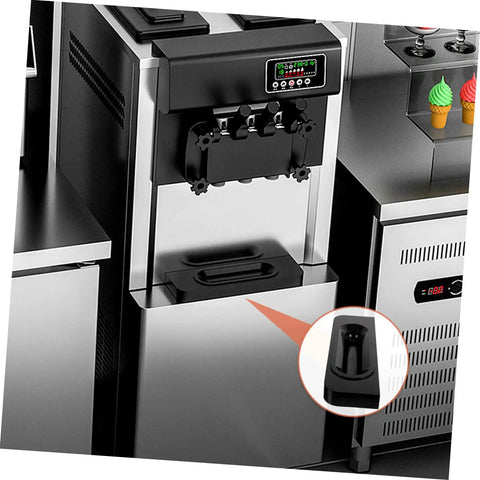 Black plastic tray under ice cream machine with inset showing detail of three pack ice cream maker tray holder set large capacity cone stand replacement part for ice cream machine easy to install leakproof mess free kitchen keeps counter clean black plastic tray.