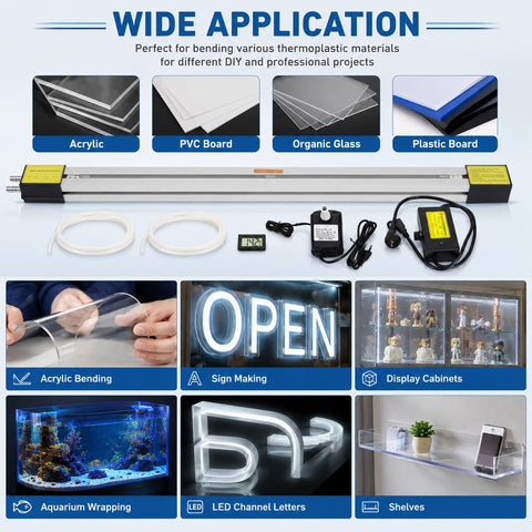 Heavy Duty 110V Plastic Bender For Acrylic Sheets, 23.62 Inch Bending Machine With Dual Strip Heaters, 1mm-6mm, Sign Making Applications