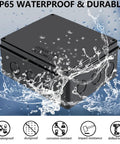 Hella Durable IP65 Waterproof ABS Junction Box Equipped With Two M24 Cable Glands For Heavy Duty Outdoor Electrical Setups And Custom Electronic Project Enclosures Premium Black Measuring Ten By Seven Point Nine By Four Point Seven Inches with water splashing.