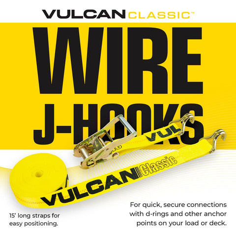 Complete Axle Strap Tie Down Kit With Wire Hook Ratchet Straps In Classic Yellow showcased in promotional graphic