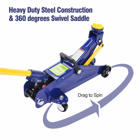 2 Ton Heavy Duty Hydraulic Floor Jack With Low Profile Design For Sedans Trolley Service Jack Ultra Smooth Lifting From Five Point One Eight Inch Minimum Height Durable Blue Construction For Home Garage Maintenance