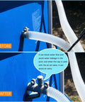 Comparison of pool pipe holder and air jet valve cap replacement kit for above ground pools, before and after installation. Compatible with C1000 valves and air inlet adapters includes black cap plug and play with 1500 2500 and 4000 GPH pumps.