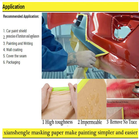 Pro-Grade Pre-Taped Masking Paper With Built-In Painter Tape 20 Inch Wide By 90 Feet Long 2 Pack in use on car bumper