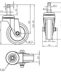 Heavy Duty Swivel Caster Wheels Set Of 4, 3 Inch TPR Rubber Rollers With 7/16 Inch Stem technical drawing with dimensions.